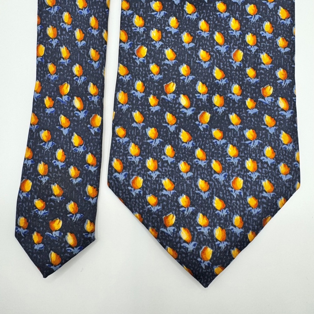 Metropolitan Museum‎ of Art Mens Silk Tie Navy Blue Orange Tulip Floral MMA - Picture 6 of 8
